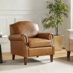 Gianluigi Transitional Vegan Leather Armchair with Nailhead Trim and Solid Wood Legs for Bedroom and Living Room| ART OF LIVING DESIGNS