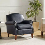 Gianluigi Transitional Vegan Leather Armchair with Nailhead Trim and Solid Wood Legs for Bedroom and Living Room| ART OF LIVING DESIGNS