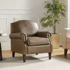 Gianluigi Transitional Vegan Leather Armchair with Nailhead Trim and Solid Wood Legs for Bedroom and Living Room| ART OF LIVING DESIGNS