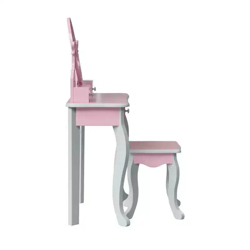 Fantasy Fields Rapunzel Kids Wooden Play Vanity Set with Stool, Storage & Mirror