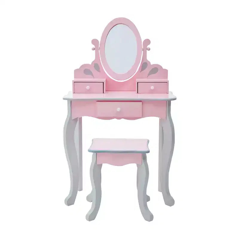 Fantasy Fields Rapunzel Kids Wooden Play Vanity Set with Stool, Storage & Mirror