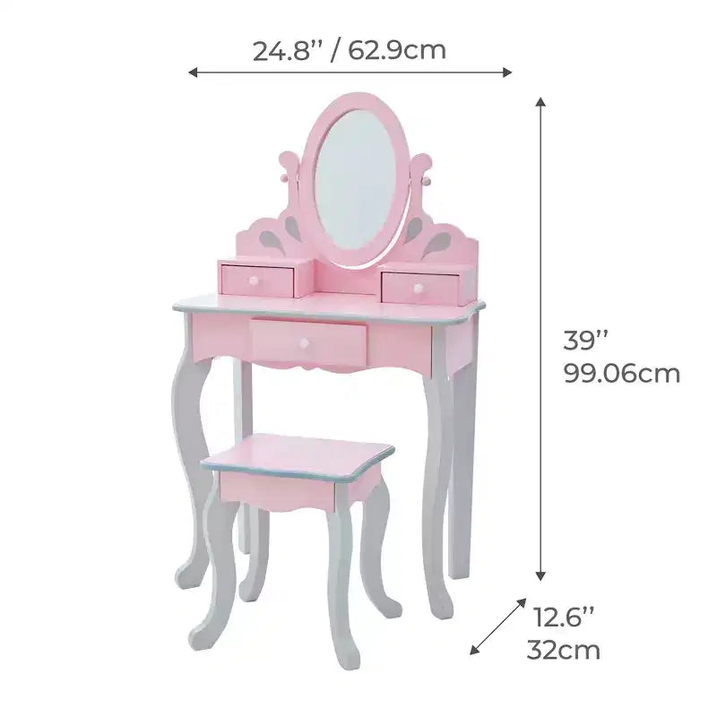 Fantasy Fields Rapunzel Kids Wooden Play Vanity Set with Stool, Storage & Mirror