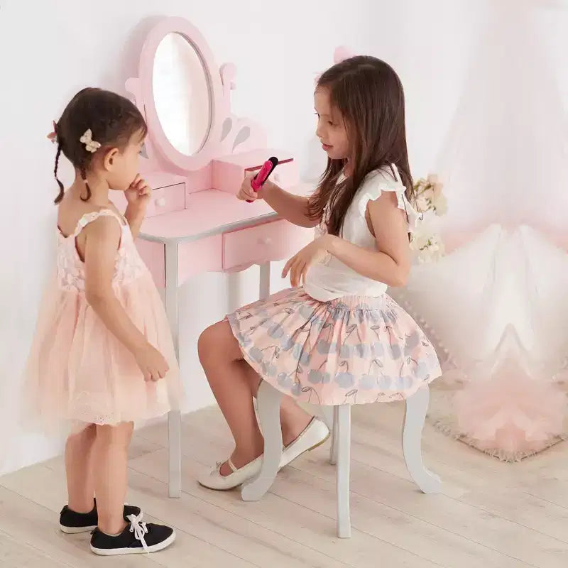 Fantasy Fields Rapunzel Kids Wooden Play Vanity Set with Stool, Storage & Mirror