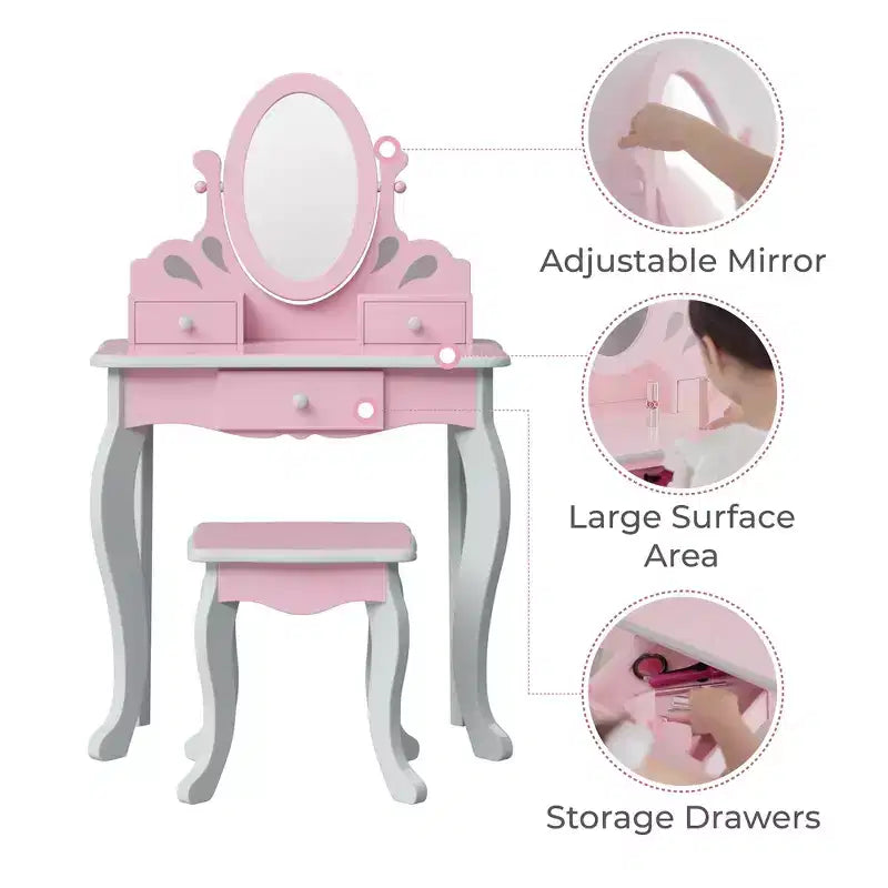 Fantasy Fields Rapunzel Kids Wooden Play Vanity Set with Stool, Storage & Mirror