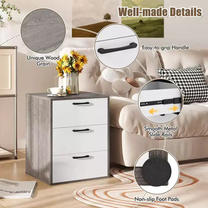 Costway 3 Drawer Dresser Chest of Drawer Storage Cabinet with Wide Storage Space Organizer