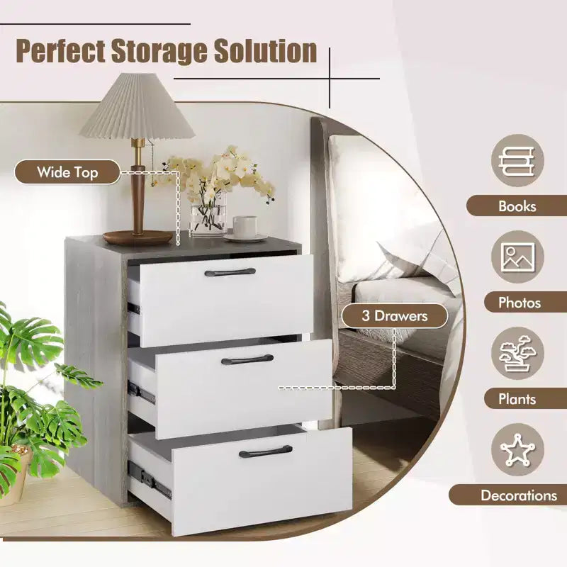 Costway 3 Drawer Dresser Chest of Drawer Storage Cabinet with Wide Storage Space Organizer