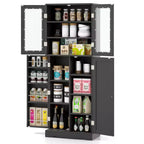 63.5 Tall Kitchen Pantry Storage Cabinet with Glass Door Storage Shelves Black/White