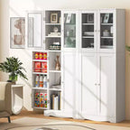 63.5 Tall Kitchen Pantry Storage Cabinet with Glass Door Storage Shelves Black/White
