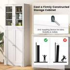 63.5 Tall Kitchen Pantry Storage Cabinet with Glass Door Storage Shelves Black/White