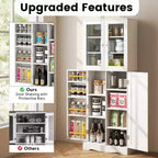 63.5 Tall Kitchen Pantry Storage Cabinet with Glass Door Storage Shelves Black/White