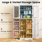 63.5 Tall Kitchen Pantry Storage Cabinet with Glass Door Storage Shelves Black/White