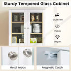 63.5 Tall Kitchen Pantry Storage Cabinet with Glass Door Storage Shelves Black/White