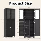 63.5 Tall Kitchen Pantry Storage Cabinet with Glass Door Storage Shelves Black/White