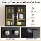 63.5 Tall Kitchen Pantry Storage Cabinet with Glass Door Storage Shelves Black/White