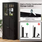 63.5 Tall Kitchen Pantry Storage Cabinet with Glass Door Storage Shelves Black/White