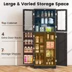 63.5 Tall Kitchen Pantry Storage Cabinet with Glass Door Storage Shelves Black/White