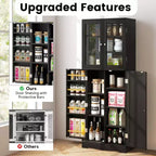63.5 Tall Kitchen Pantry Storage Cabinet with Glass Door Storage Shelves Black/White