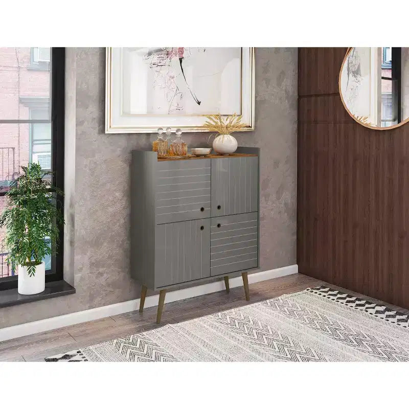 45.5" Mid-Century Modern 4-Shelf Accent Cabinet – MDF, Divided Storage