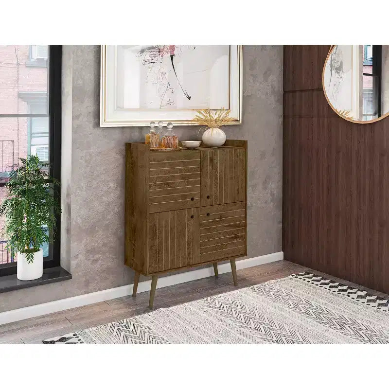 45.5" Mid-Century Modern 4-Shelf Accent Cabinet – MDF, Divided Storage