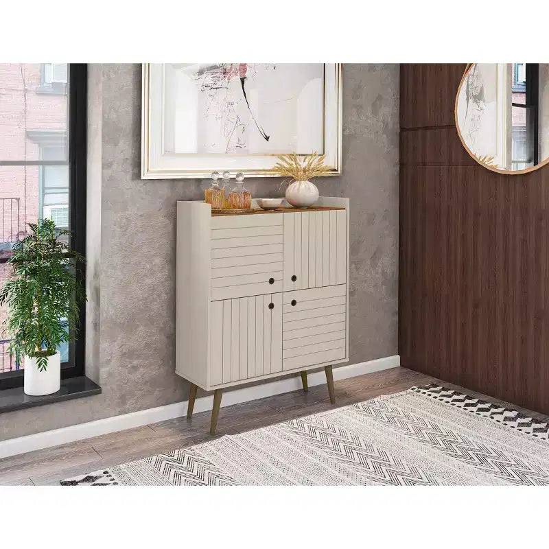 45.5" Mid-Century Modern 4-Shelf Accent Cabinet – MDF, Divided Storage
