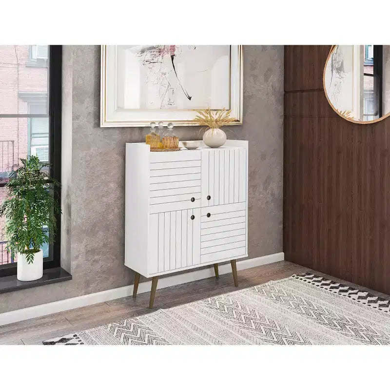 45.5" Mid-Century Modern 4-Shelf Accent Cabinet – MDF, Divided Storage