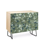 Botanical Print 2-Door Credenza – Walnut Frame, Birch Surface, Adjustable Shelves