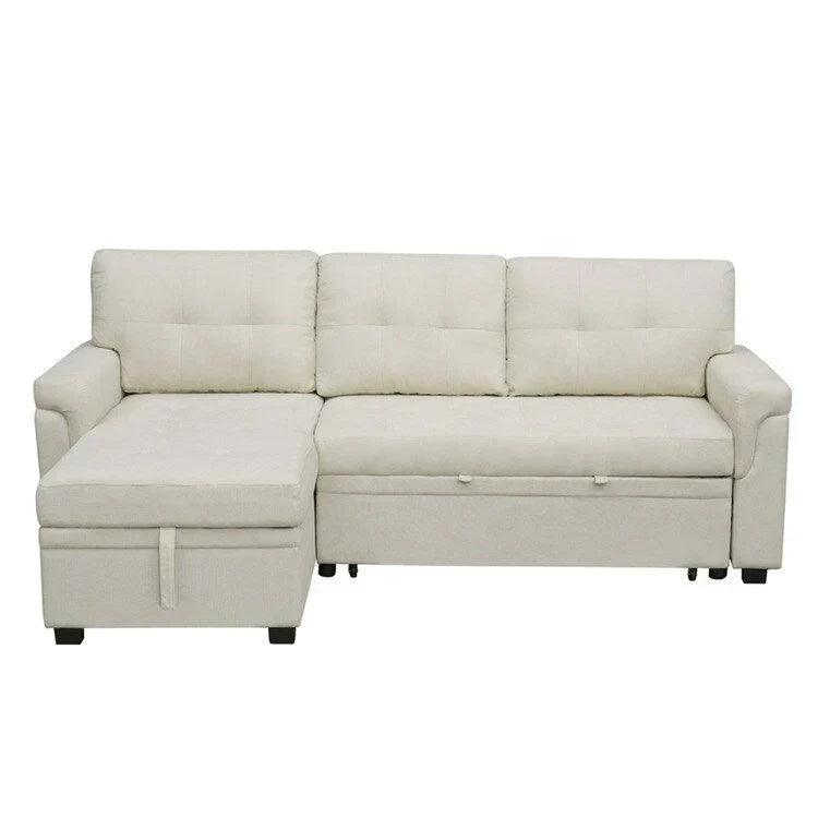 Divano componibile convertibile reversibile con letto estraibile, chaise longue con contenitore nascosto e gambe durevoli