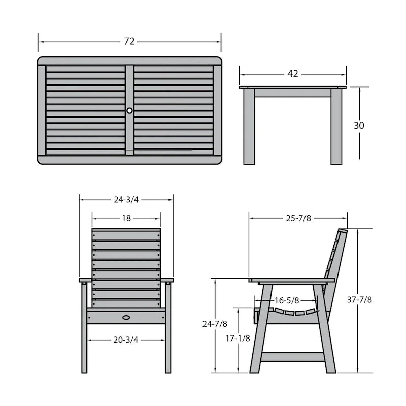 HIGHWOOD PROFESSIONAL Set da pranzo da esterno 7 pezzi 42x72