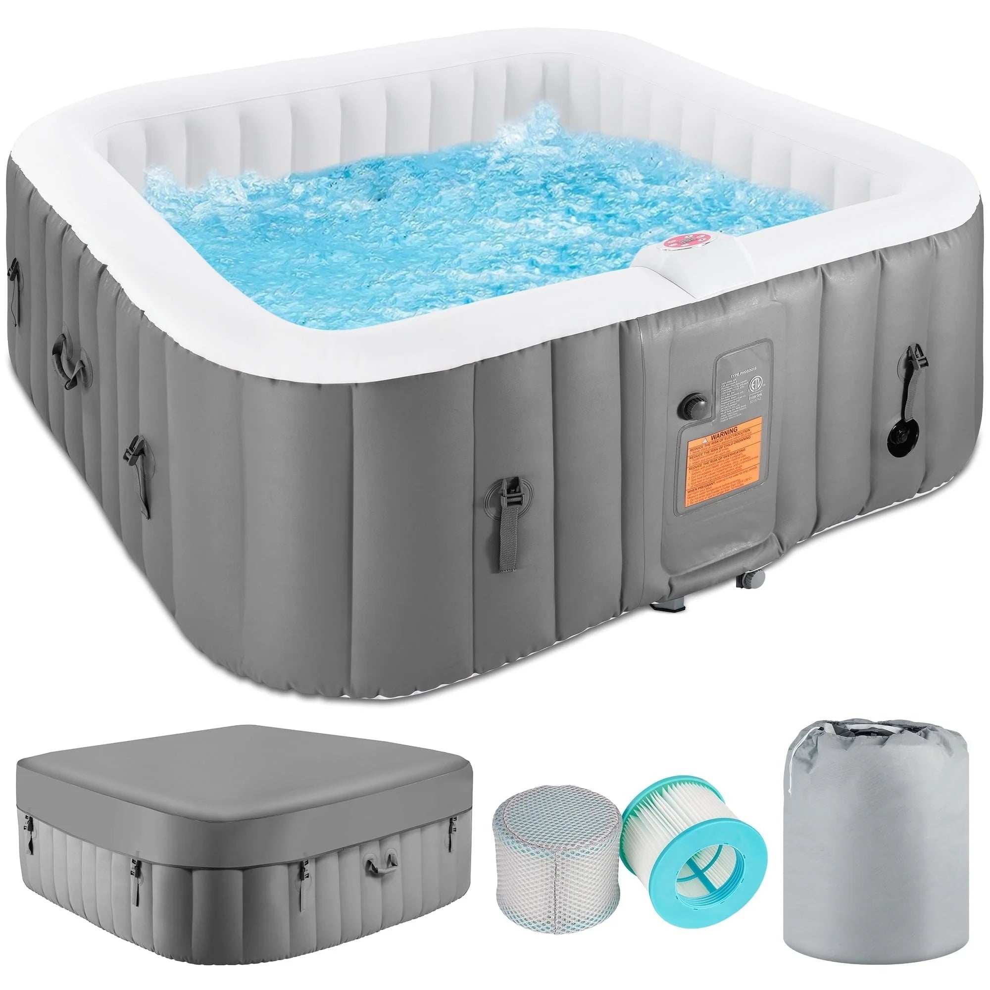 Vasca Idromassaggio Gonfiabile per Esterni per 4-6 Persone con Pannello di Controllo e 130 Getti, Copertura Isolante e Telo Protettivo per Base - 190,5 cm L