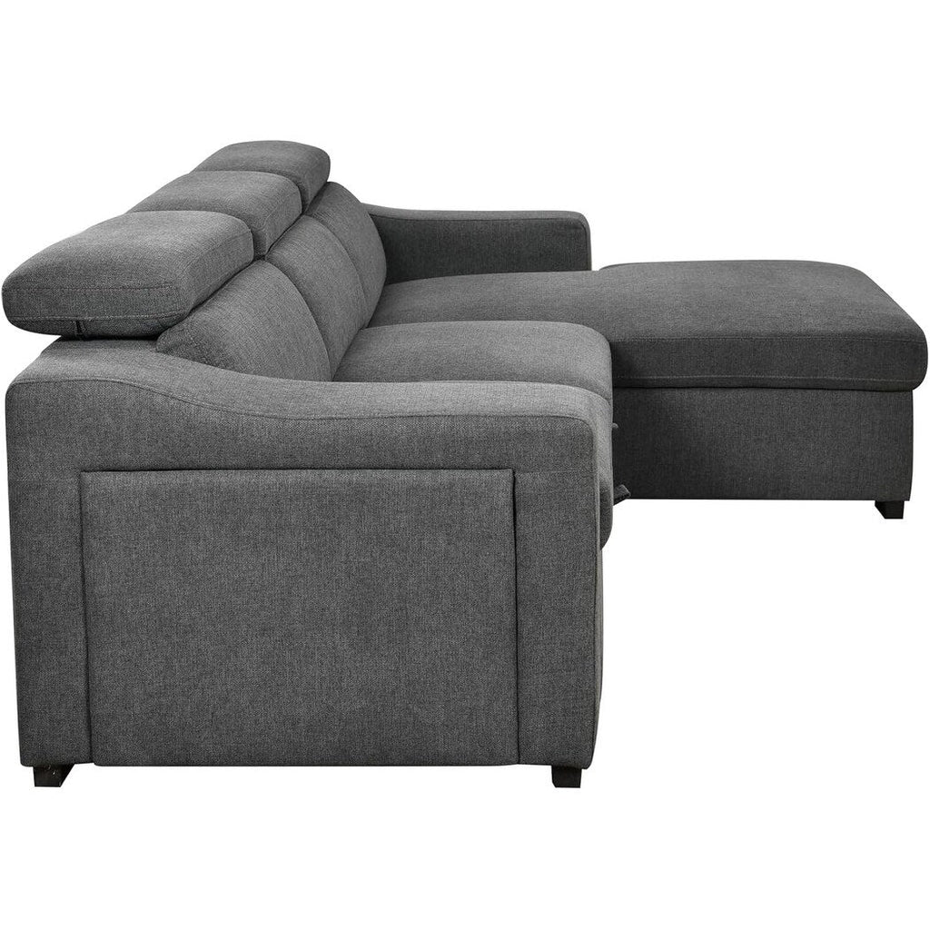 Divano sezionale convertibile Roomfitters 103 con chaise longue contenitore, poggiatesta regolabili, divano angolare letto a L, grigio scuro