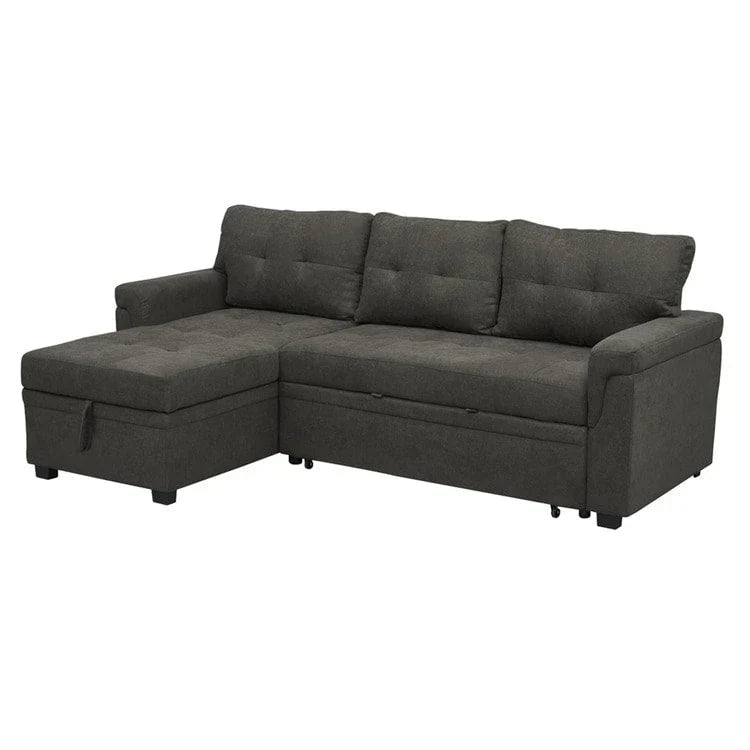 Divano componibile convertibile reversibile con letto estraibile, chaise longue con contenitore nascosto e gambe durevoli