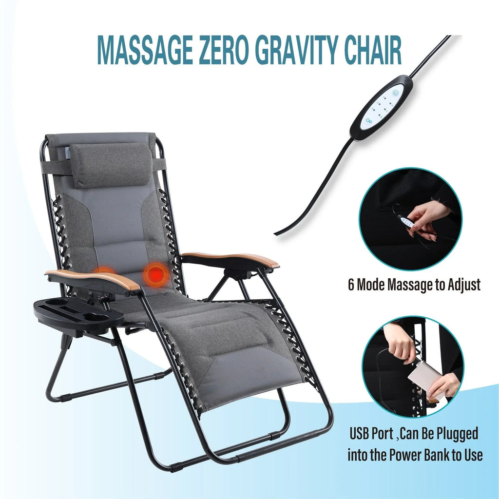 Sedia a sdraio oversize XL imbottita con gravità zero, bracciolo più largo, reclinabile regolabile con portabicchieri - N/D
