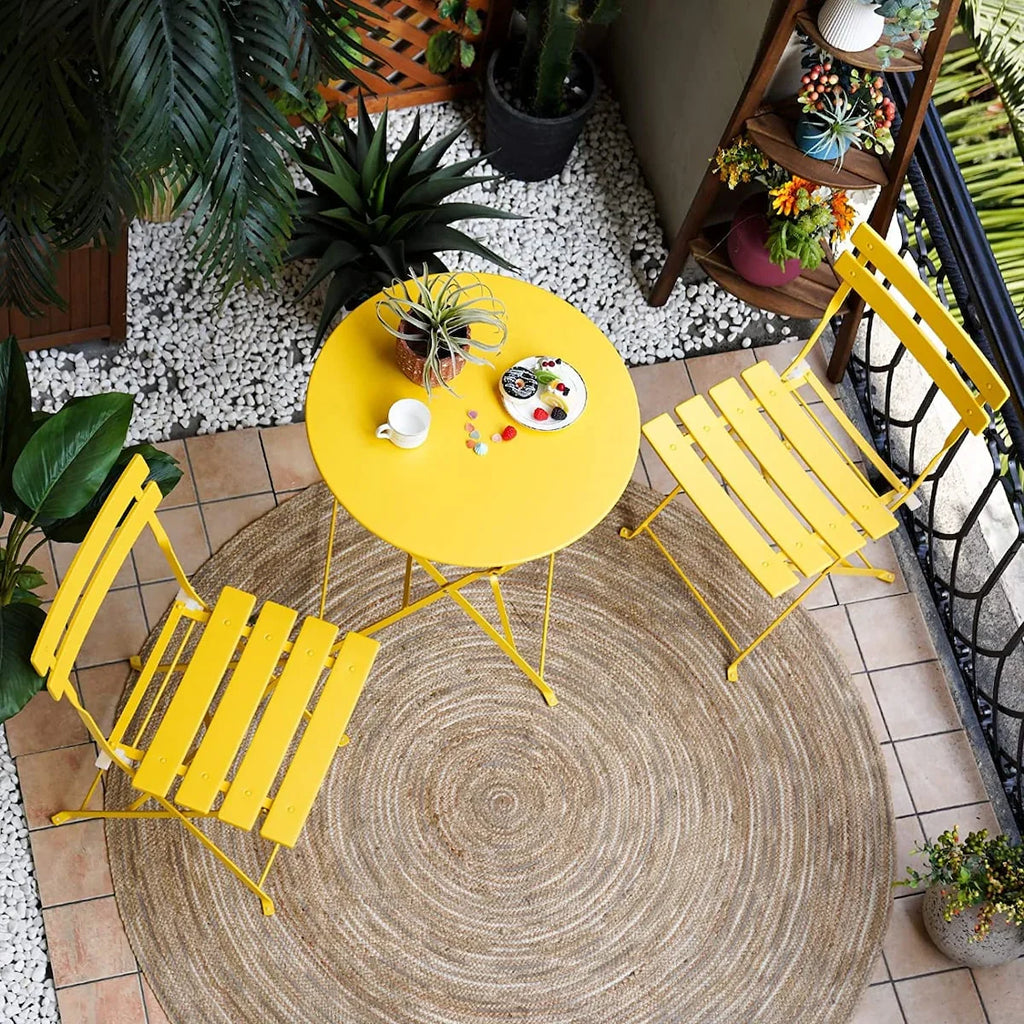 Set bistro pieghevole in metallo da 3 pezzi, set conversazione resistente alle intemperie per esterni/interni, per patio, cortile, giardino