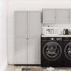 36" Wide Tall Utility Storage Cabinet – White, 5 Adjustable Shelves, Soft-Close Doors