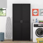 36" Wide Tall Utility Storage Cabinet – White, 5 Adjustable Shelves, Soft-Close Doors