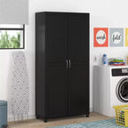 36" Wide Tall Utility Storage Cabinet – White, 5 Adjustable Shelves, Soft-Close Doors