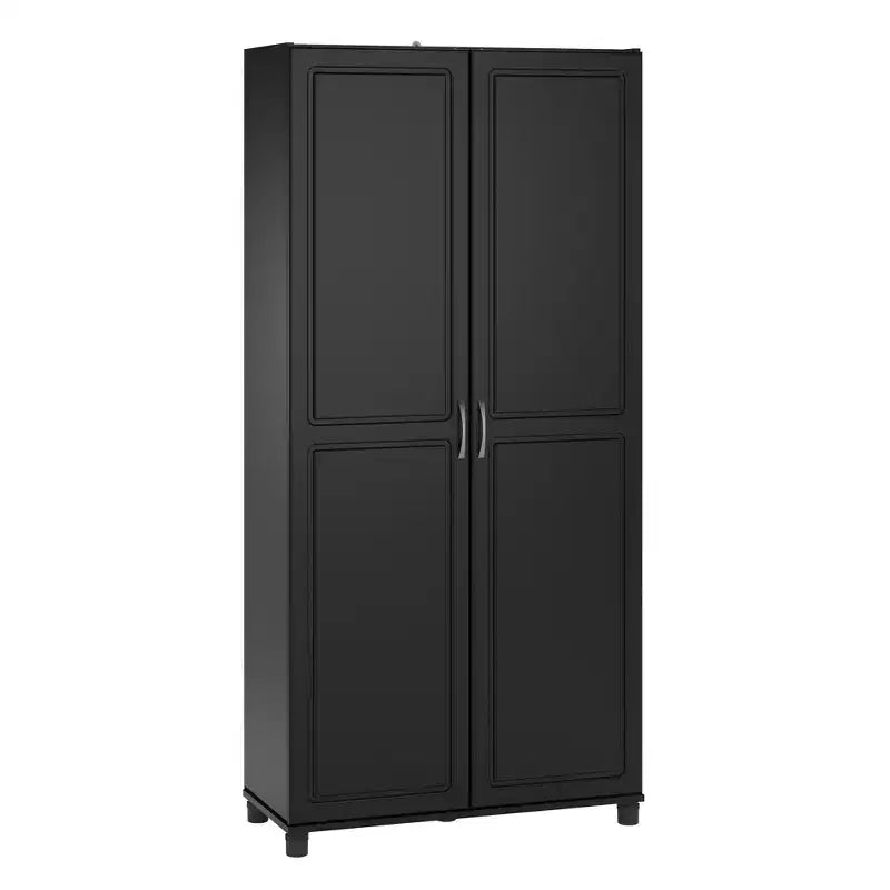 36" Wide Tall Utility Storage Cabinet – White, 5 Adjustable Shelves, Soft-Close Doors