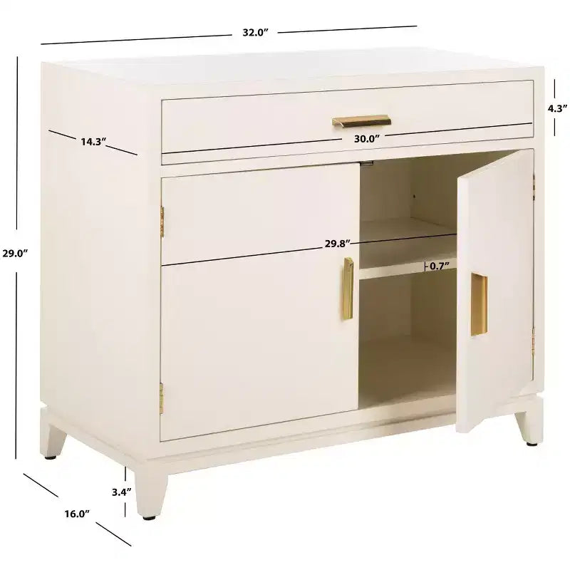 2-Door 1-Drawer Accent Chest – White Finish with Brass Handles