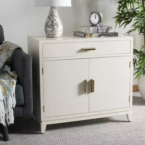 2-Door 1-Drawer Accent Chest – White Finish with Brass Handles