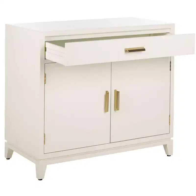 2-Door 1-Drawer Accent Chest – White Finish with Brass Handles