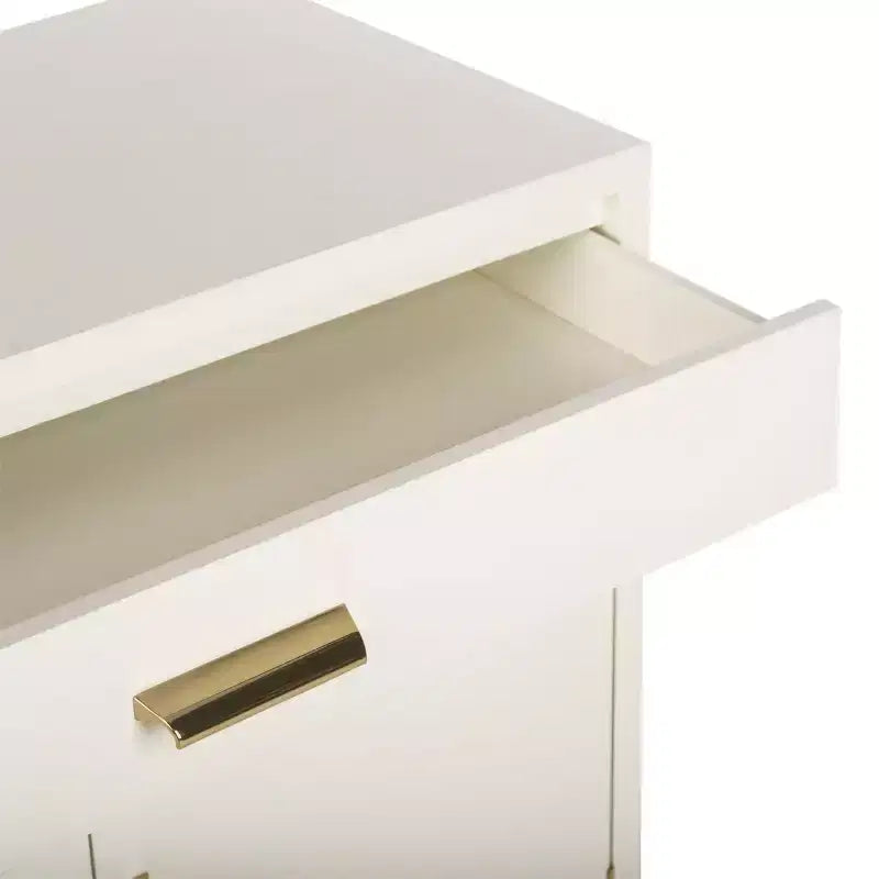 2-Door 1-Drawer Accent Chest – White Finish with Brass Handles