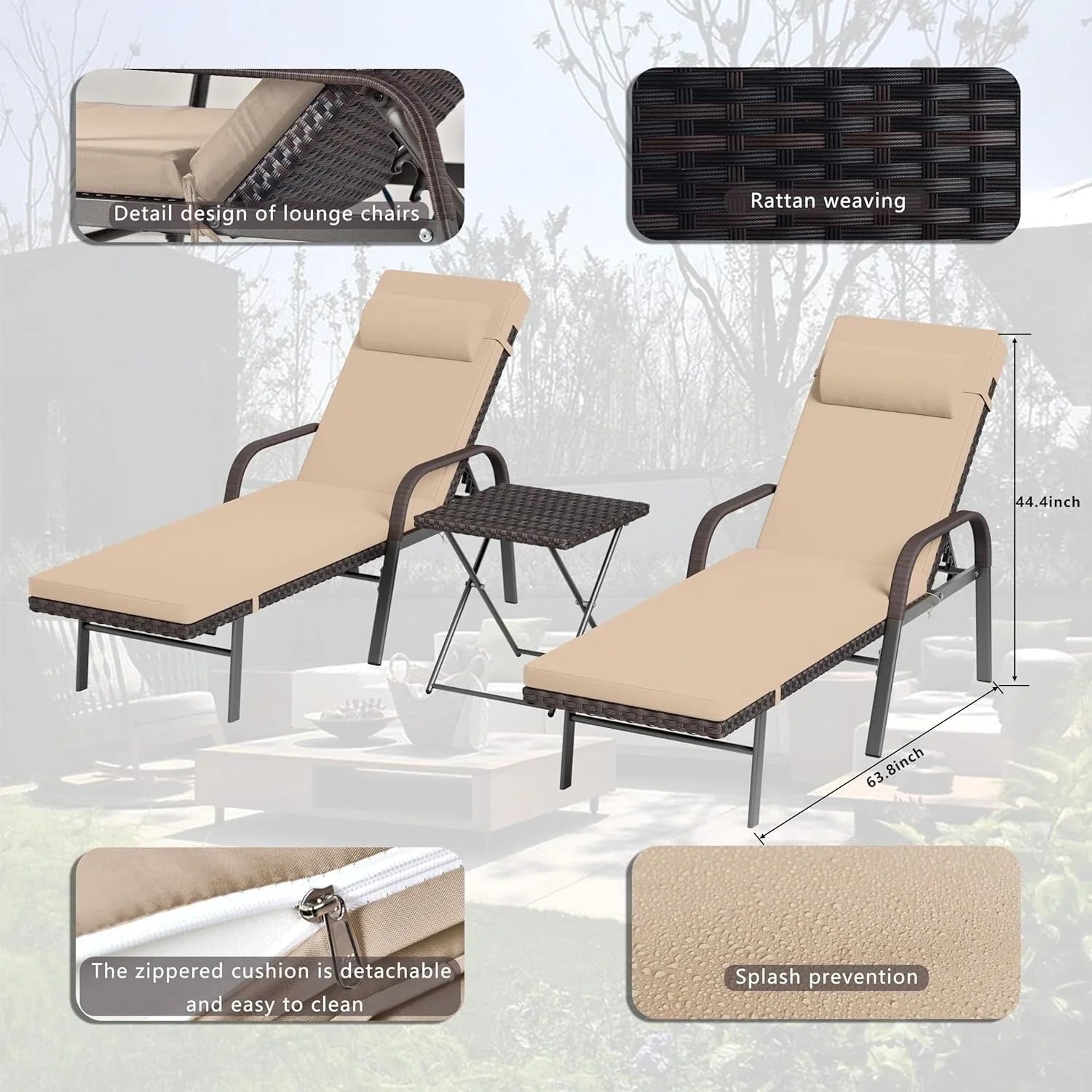 Set di 3 Chaise Lounge da Esterno Kullavik