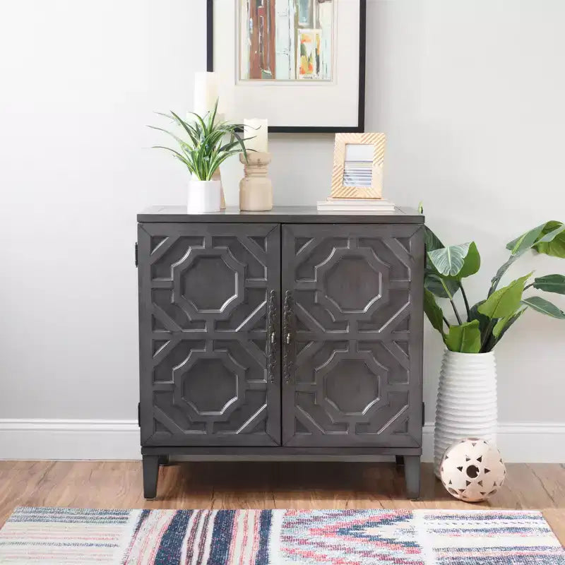 Solid Wood 2 Doors and 2 Shelves Accent Cabinet