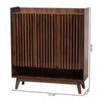 Mid-Century Modern Walnut Wood Shoe Cabinet – 8 Shelves, Slatted Doors