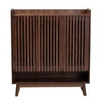 Mid-Century Modern Walnut Wood Shoe Cabinet – 8 Shelves, Slatted Doors