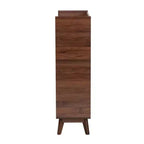 Mid-Century Modern Walnut Wood Shoe Cabinet – 8 Shelves, Slatted Doors