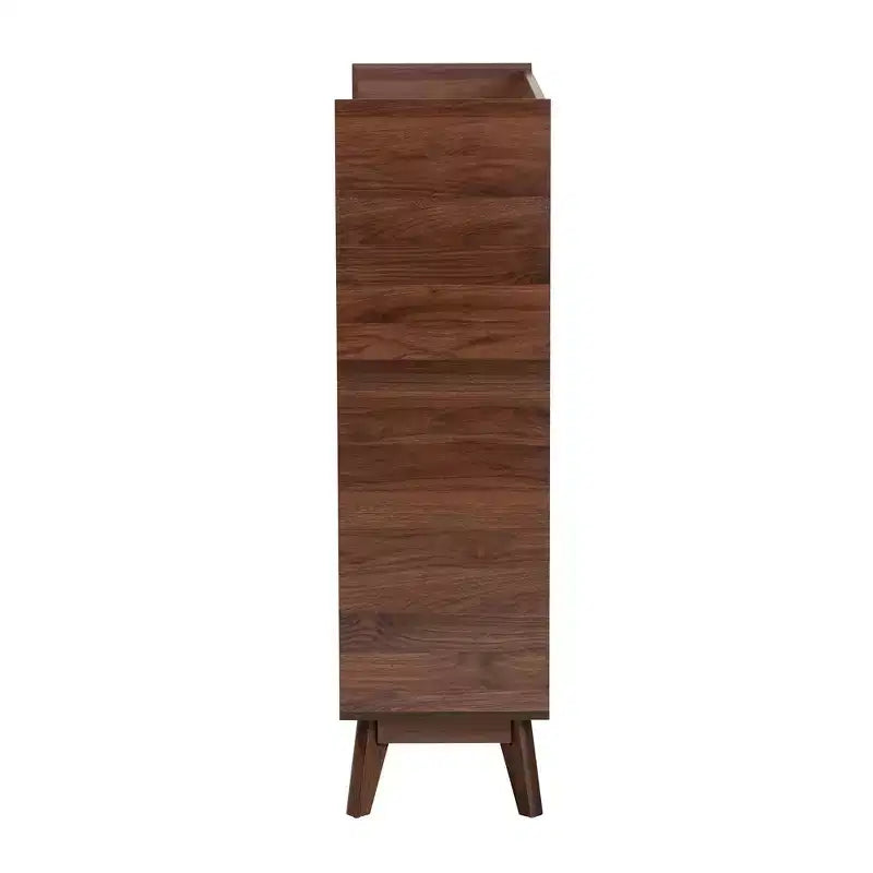 Mid-Century Modern Walnut Wood Shoe Cabinet – 8 Shelves, Slatted Doors