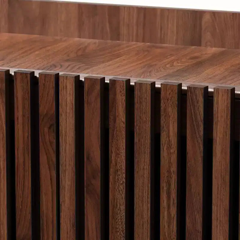 Mid-Century Modern Walnut Wood Shoe Cabinet – 8 Shelves, Slatted Doors