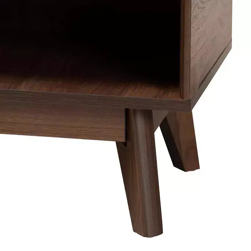 Mid-Century Modern Walnut Wood Shoe Cabinet – 8 Shelves, Slatted Doors