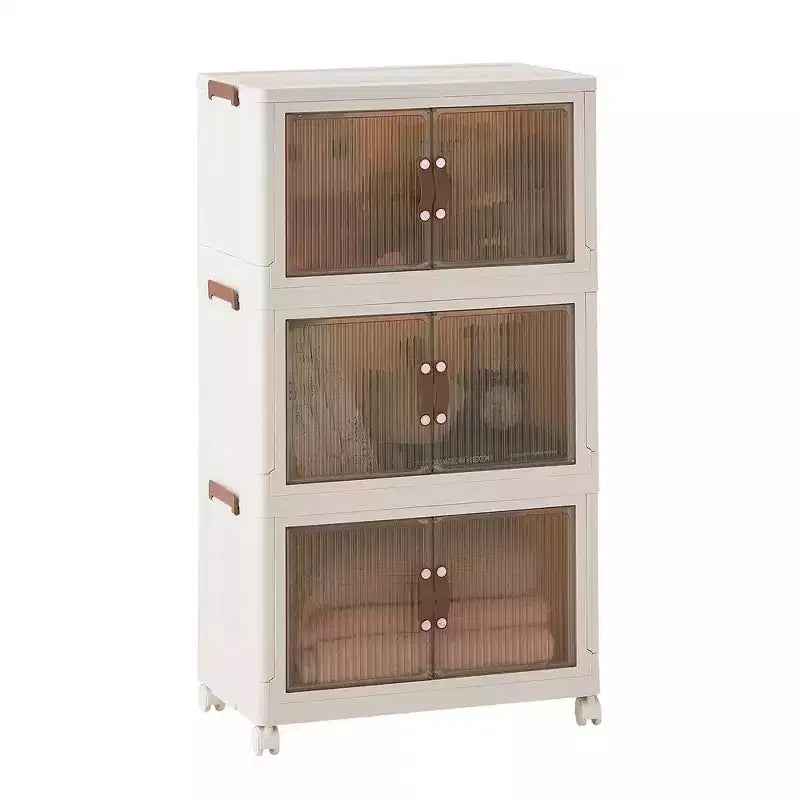 Foldable Stackable Storage Bins with Lockable Wheels – White Plastic Organizer